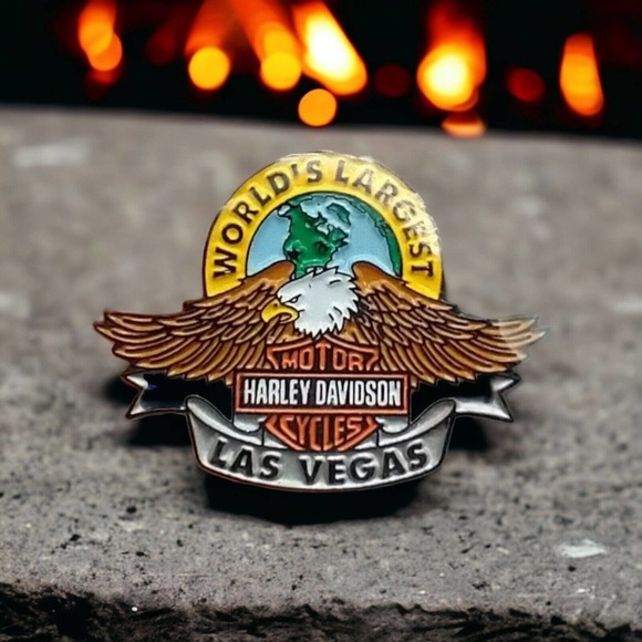 Harley Davidson Motorcycles Licensed Vtg Las Vegas Eagle Pin Hat Vest Badge NOS - Picture 1 of 7
